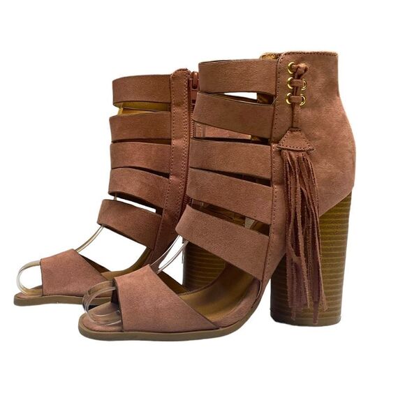 Qupid Dusty Rose Pink Suede Gladiator Open Toe Block Heel Women’s Size 5.5 - Picture 7 of 13